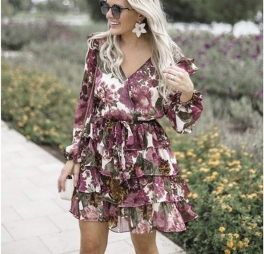 Wayf Marina Tiered Ruffle Rose Floral Dress Size small